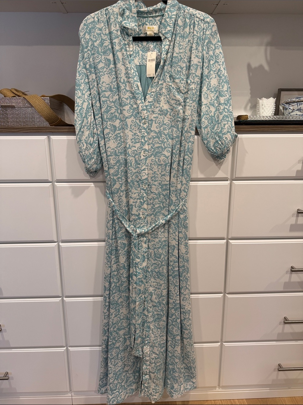 Anthropologie Teal and White Floral Maxi Dress